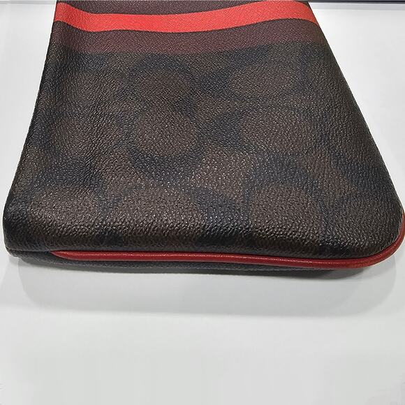 ❌️Sold❌️Coach Signature Brown & True Red Varsity Stripe F66463 Wallet / Wristlet - Picture 4 of 10